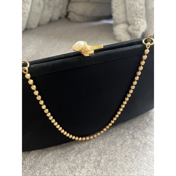Unbranded Handbags - Satin Mother Of Pearl Evening Clutch Gold Bead Chain Strap Vtg Money Class Glam